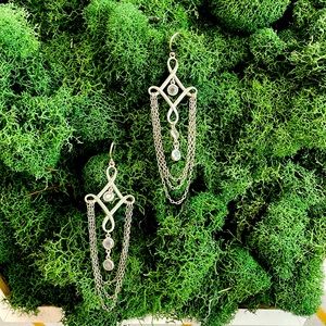 Silpada Sterling Silver Chain Link & Cubic Zirconia "Cleopatra" Earrings W2367